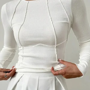 Haut à manches longues femme avec coutures détaillées