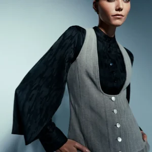 Veste grise à motifs chevrons sans manches | Thelma