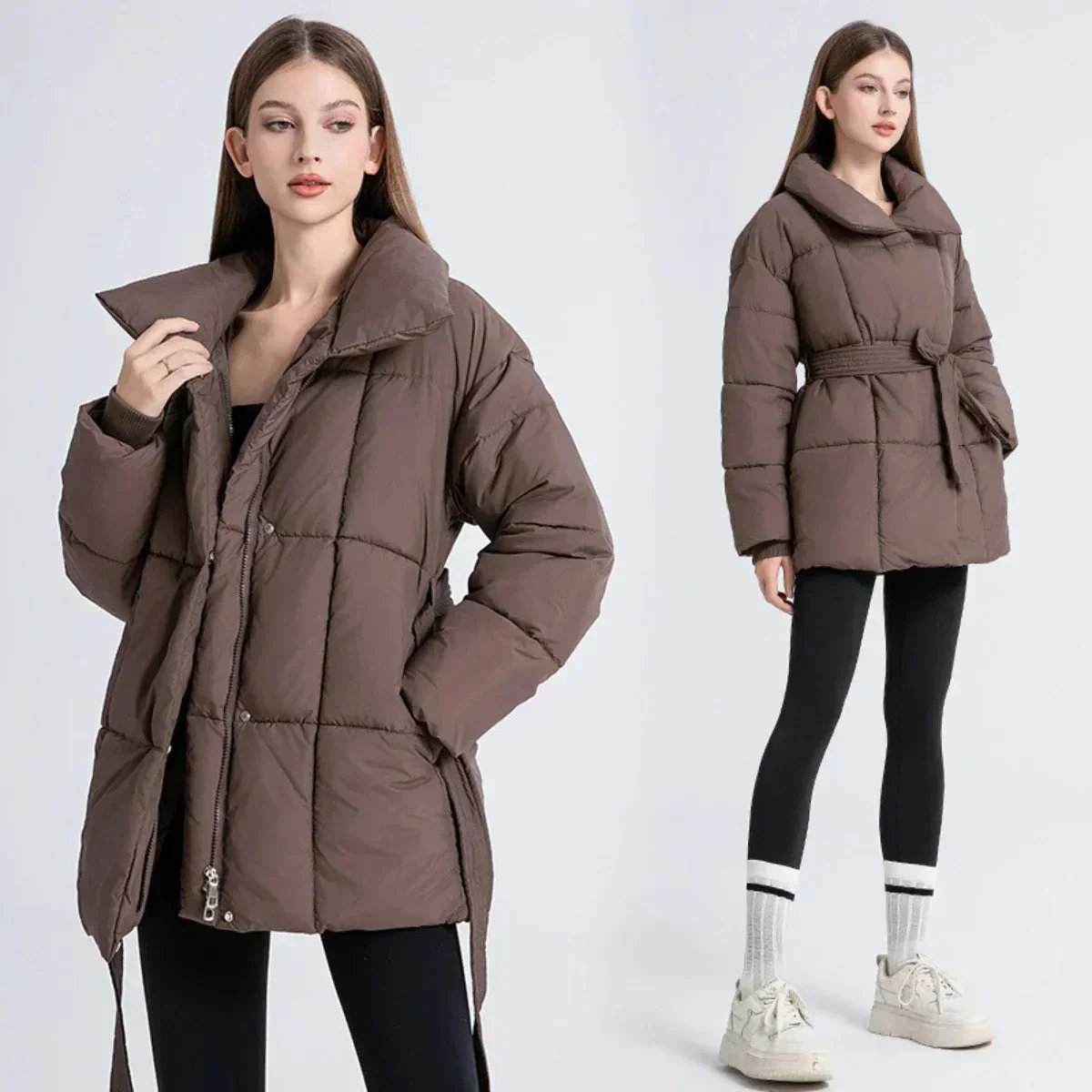Manteau d’hiver femme avec ceinture et col élégant – Image 7