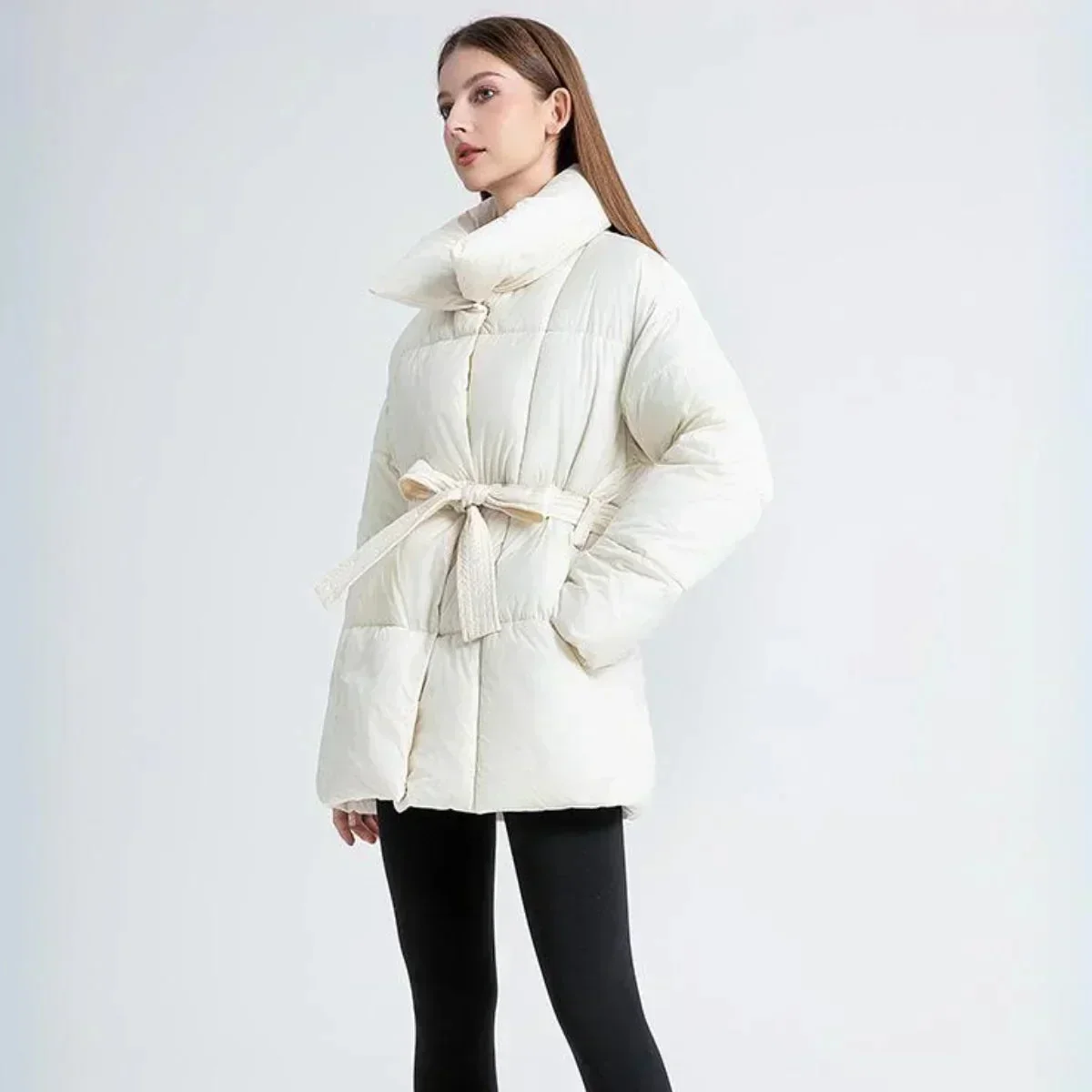 Manteau d’hiver femme avec ceinture et col élégant – Image 3
