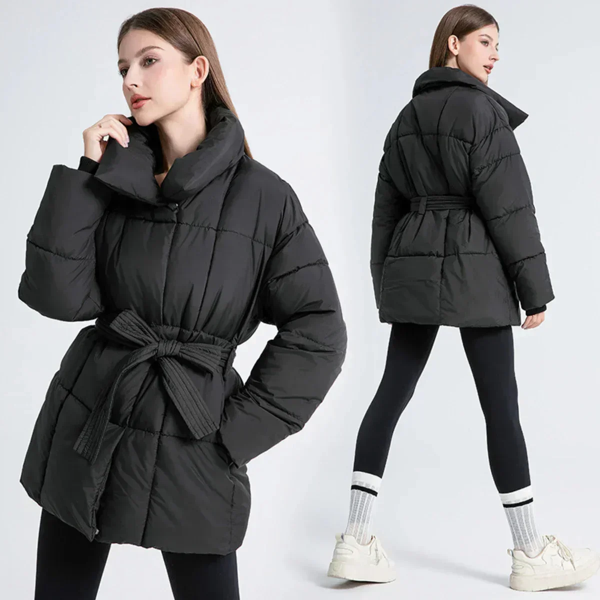 Manteau d’hiver femme avec ceinture et col élégant – Image 9