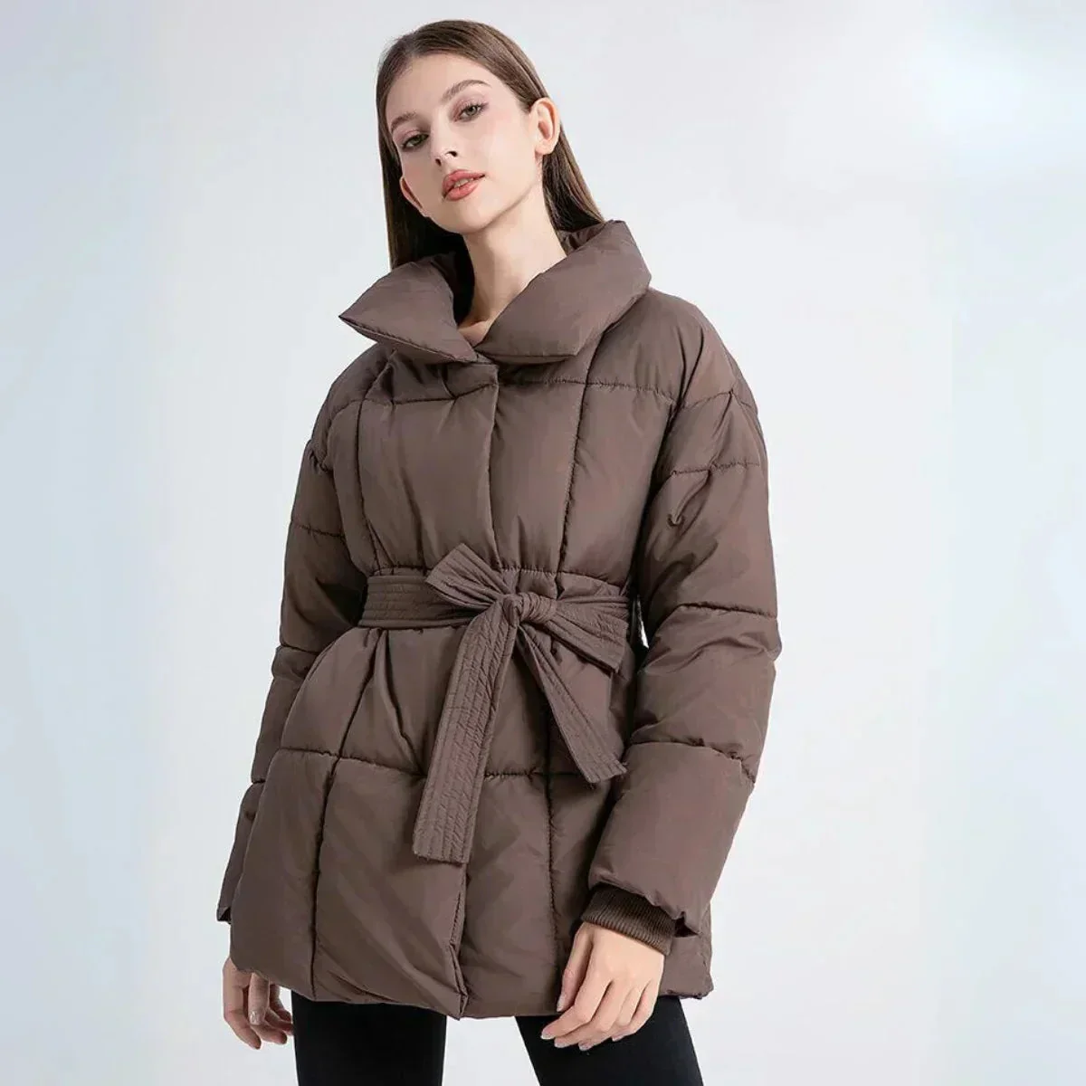 Manteau d’hiver femme avec ceinture et col élégant