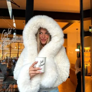 Manteau femme décontracté avec capuche en fausse fourrure