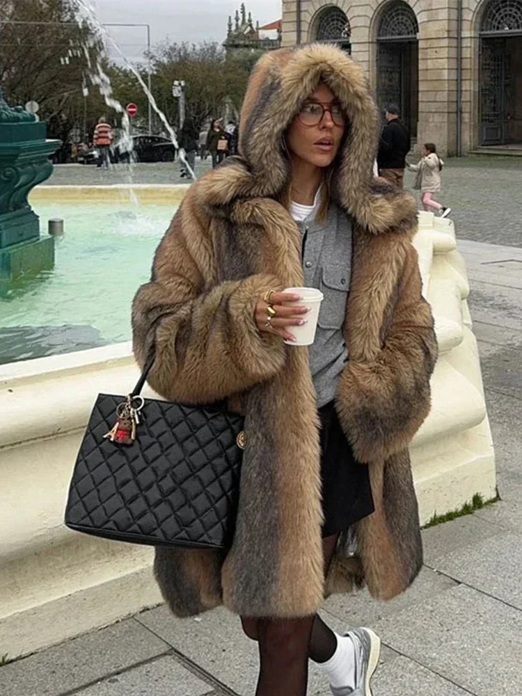 Manteau Femme Long Marron avec Capuche Doublée – Image 8