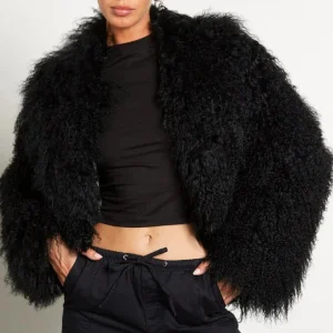 Manteau femme style peluche manches longues
