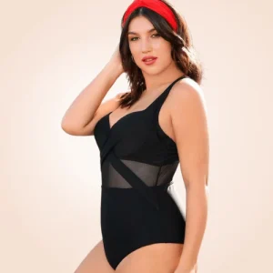 Maillot De Bain 1 Pièce Grande Taille À Armatures En Maille Contrastée