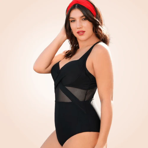 Maillot De Bain 1 Pièce Grande Taille À Armatures En Maille Contrastée – Image 2