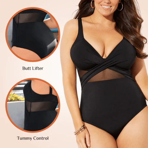 Maillot De Bain 1 Pièce Grande Taille À Armatures En Maille Contrastée – Image 8