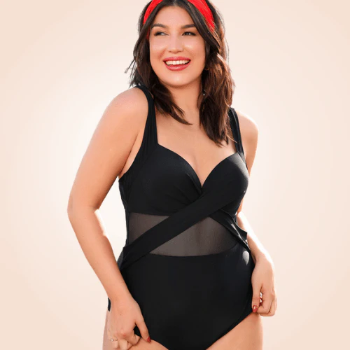 Maillot De Bain 1 Pièce Grande Taille À Armatures En Maille Contrastée – Image 5