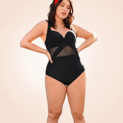 Maillot De Bain 1 Pièce Grande Taille À Armatures En Maille Contrastée – Image 3