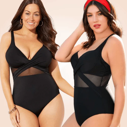 Maillot De Bain 1 Pièce Grande Taille À Armatures En Maille Contrastée – Image 6