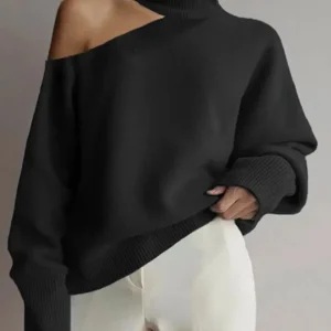 Pull col roulé femme à épaule dénudée mode