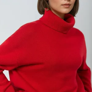 Pull col roulé oversize femme rouge moderne