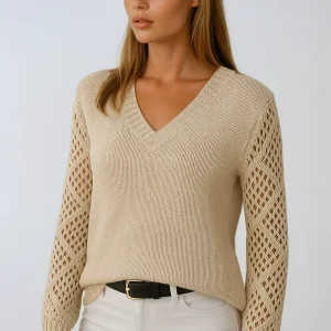 Pull femme manches crochet en maille ajourée
