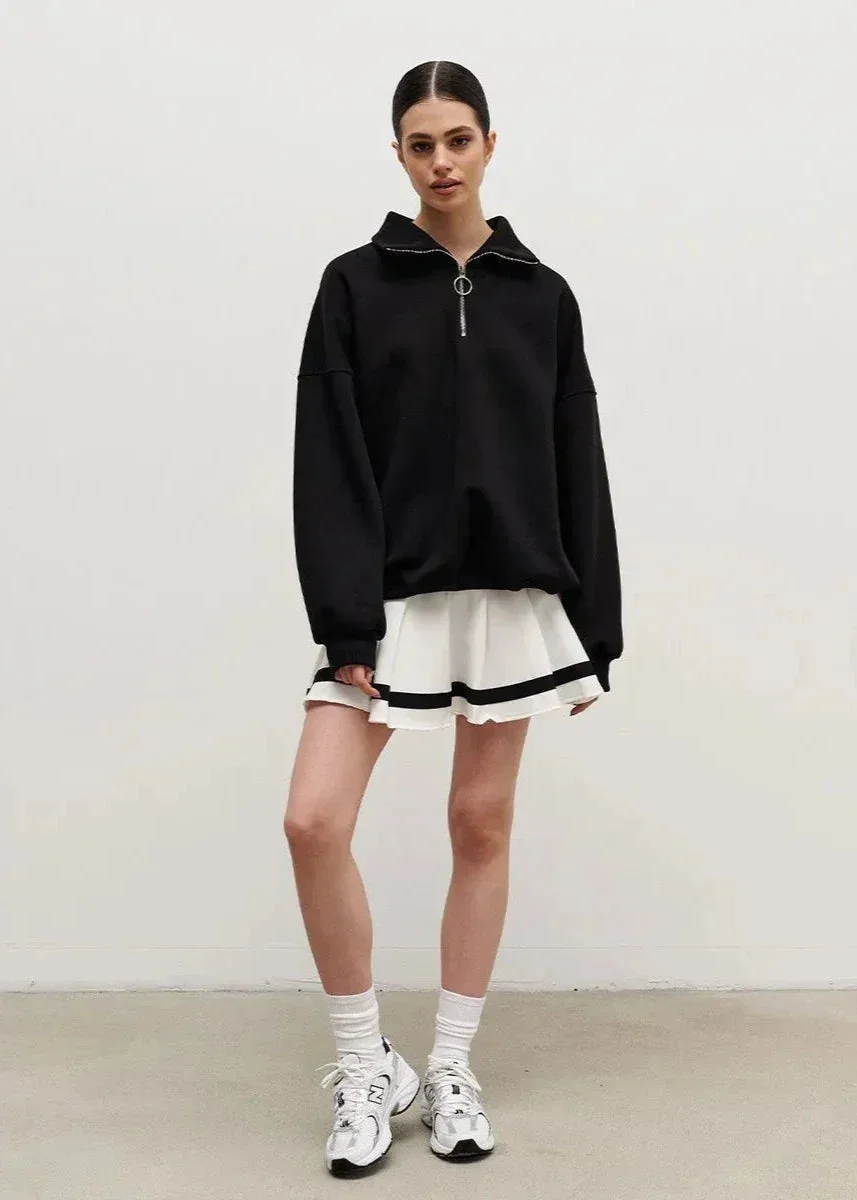 Pull à fermeture éclair bleu marine avec coupe décontractée – Image 7