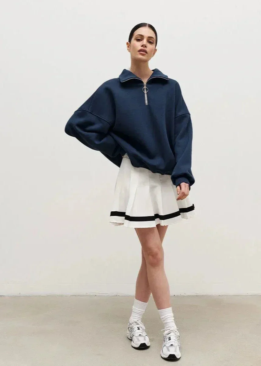 Pull à fermeture éclair bleu marine avec coupe décontractée – Image 8