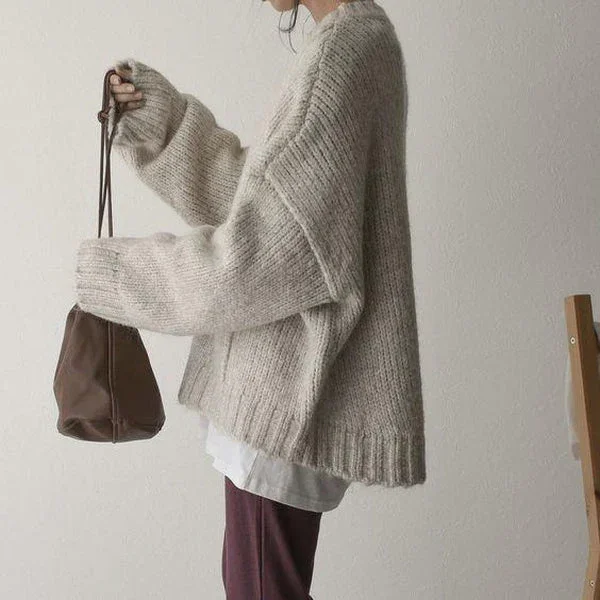 Pull oversize beige femme avec poche confortable – Image 4