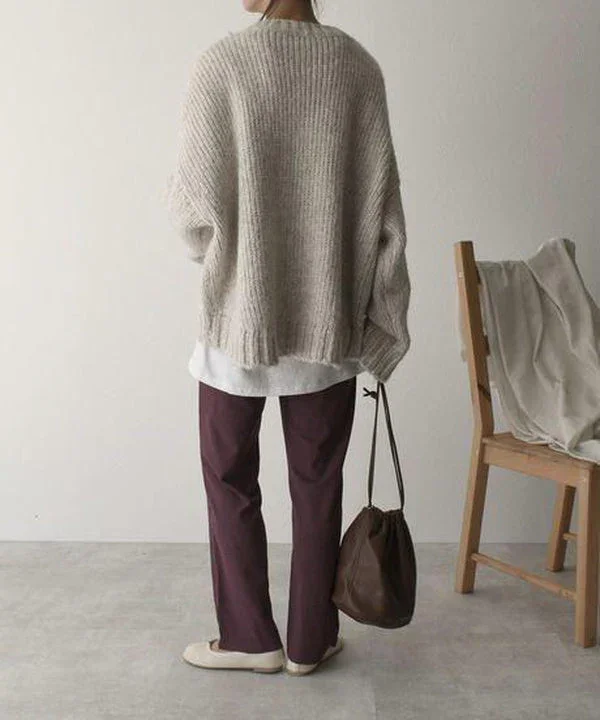 Pull oversize beige femme avec poche confortable – Image 3
