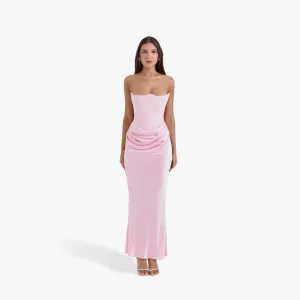 Robe bustier longue femme avec détails drapés élégants