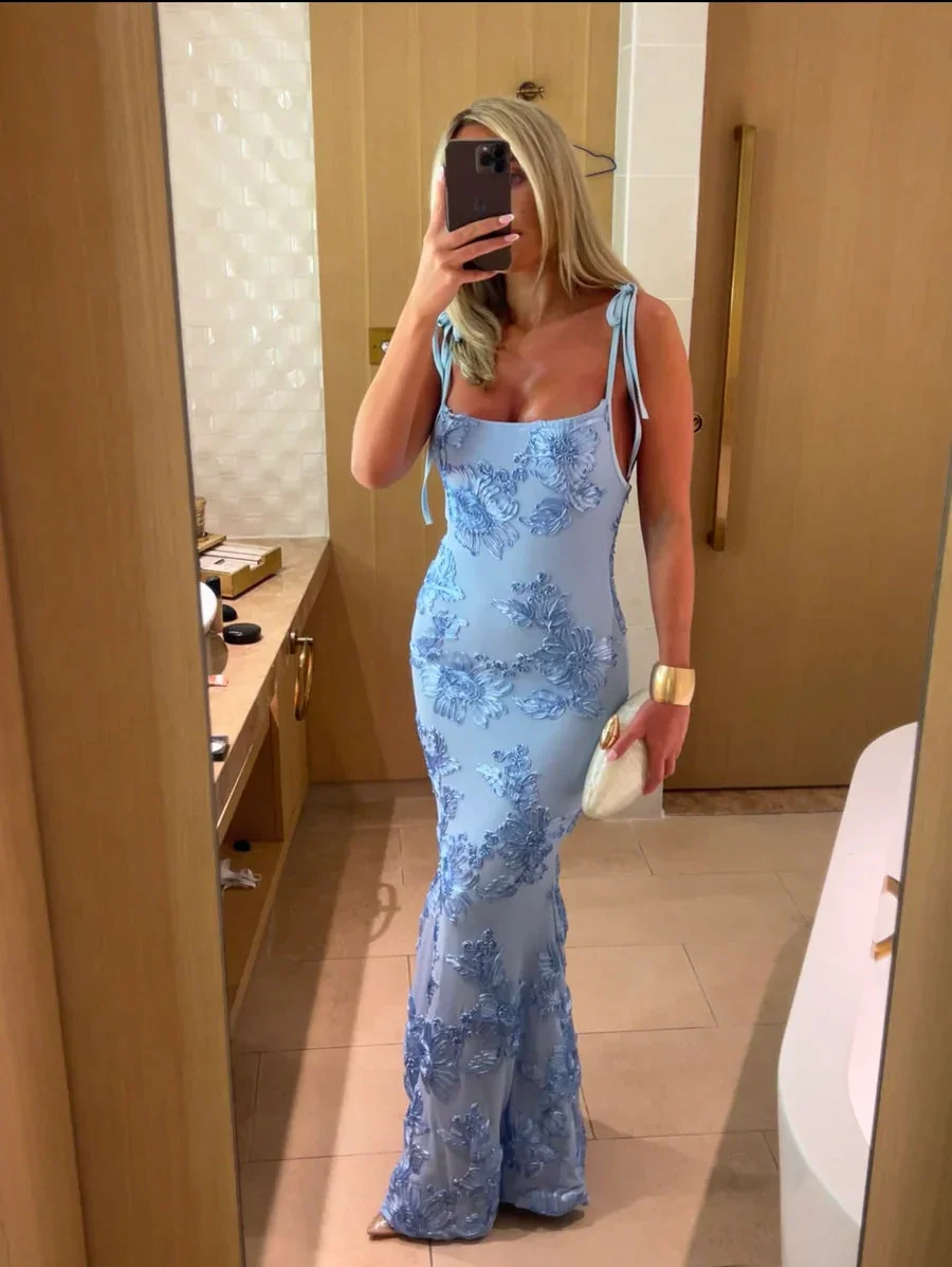 Robe longue femme avec motifs floraux et bretelles fines – Image 6