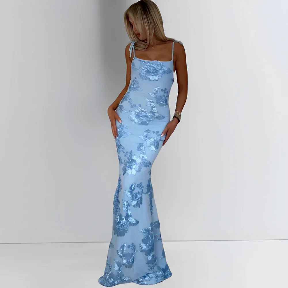 Robe longue femme avec motifs floraux et bretelles fines – Image 4