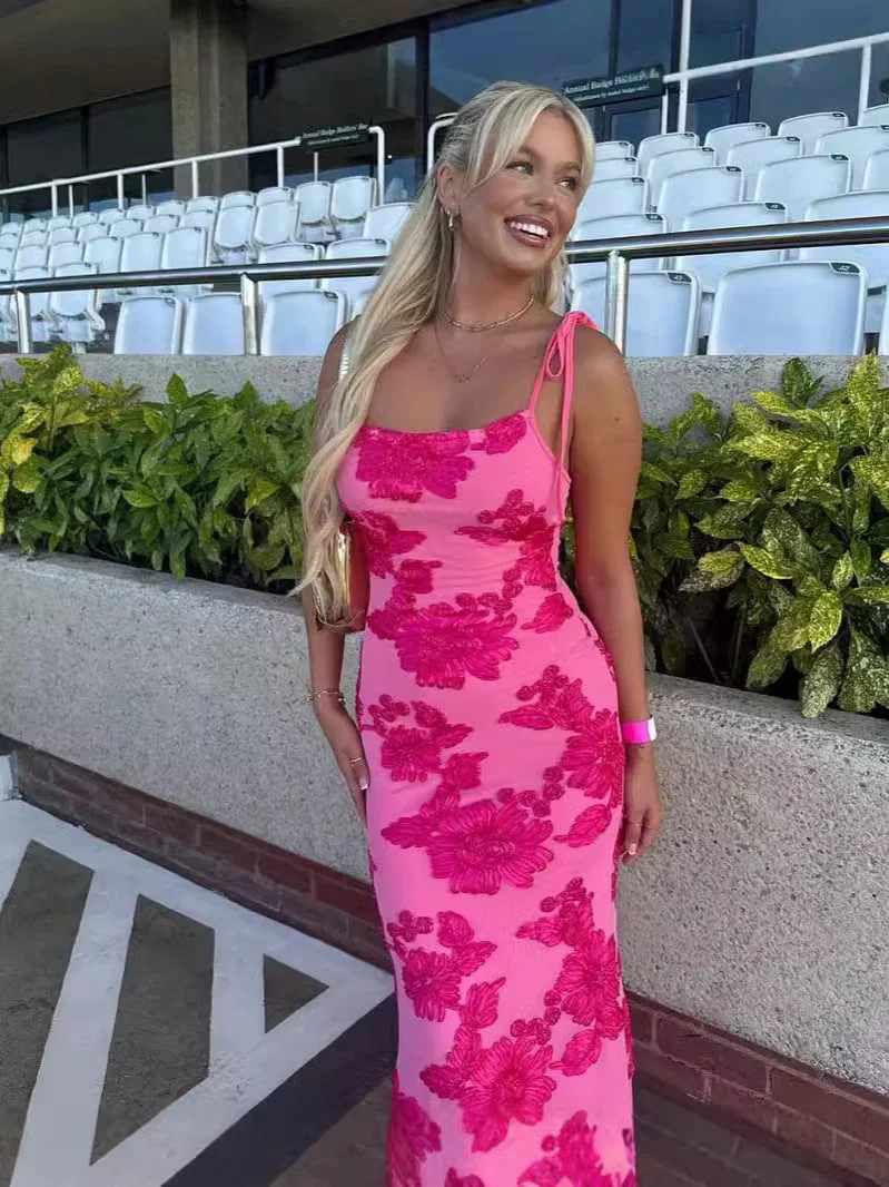 Robe longue femme avec motifs floraux et bretelles fines – Image 9