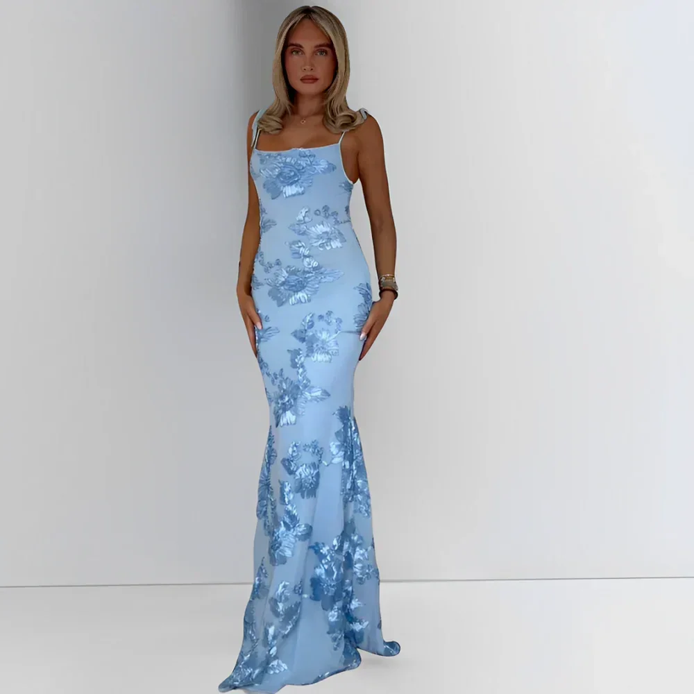 Robe longue femme avec motifs floraux et bretelles fines – Image 3