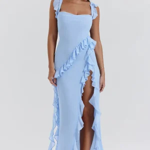 Robe longue femme avec volants et bretelles