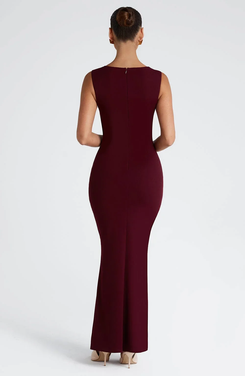 Robe longue femme bordeaux sans manches élégante – Image 4