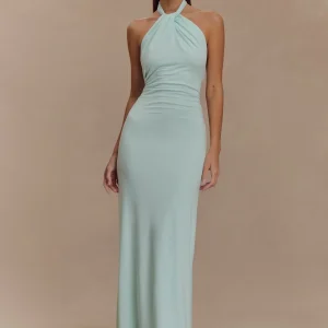 Robe longue femme dos nu couleur menthe douce