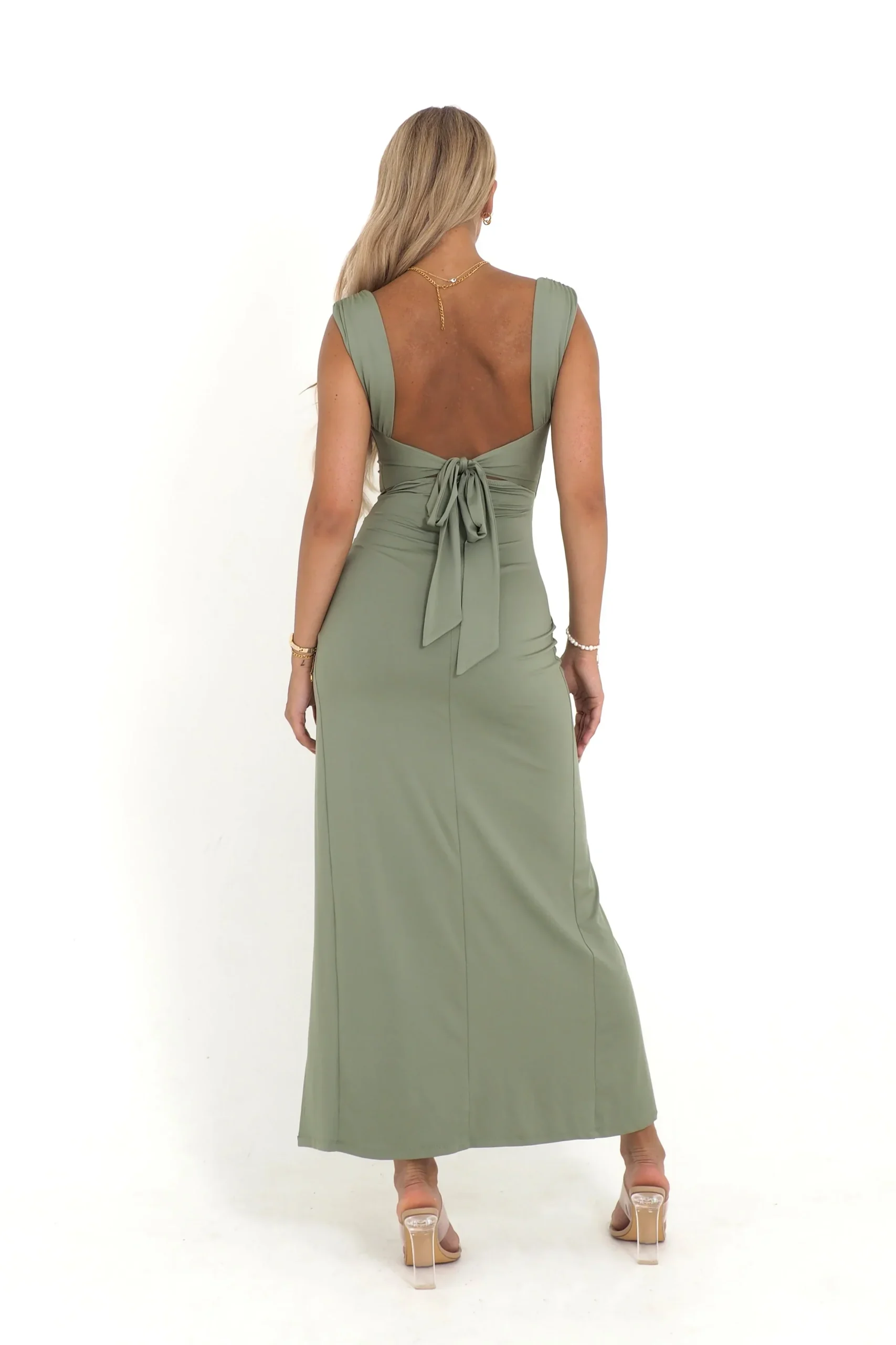 Robe longue verte femme avec fente élégante – Image 6