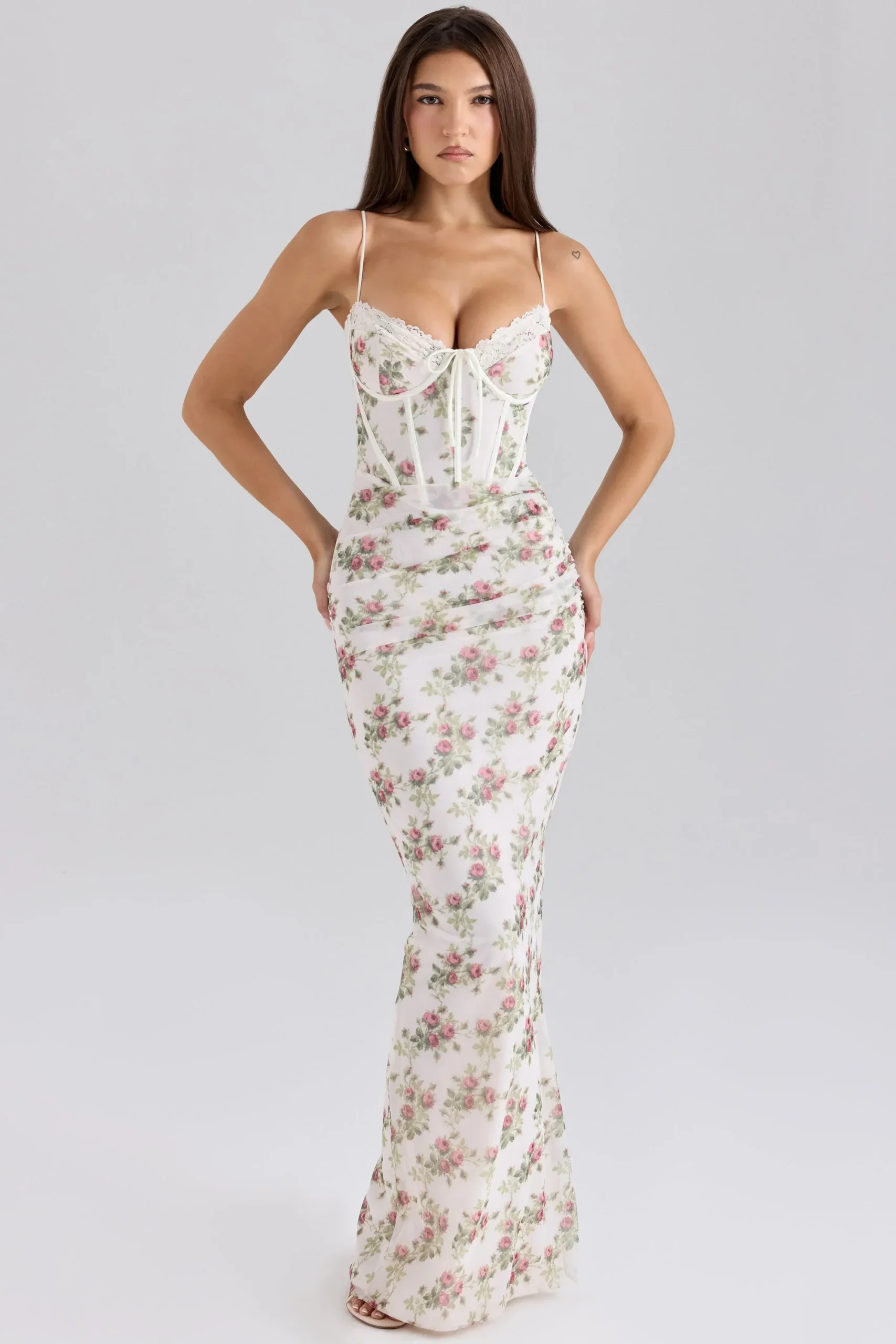 Robe longue à fleurs pour femme avec bretelles fines – Image 2