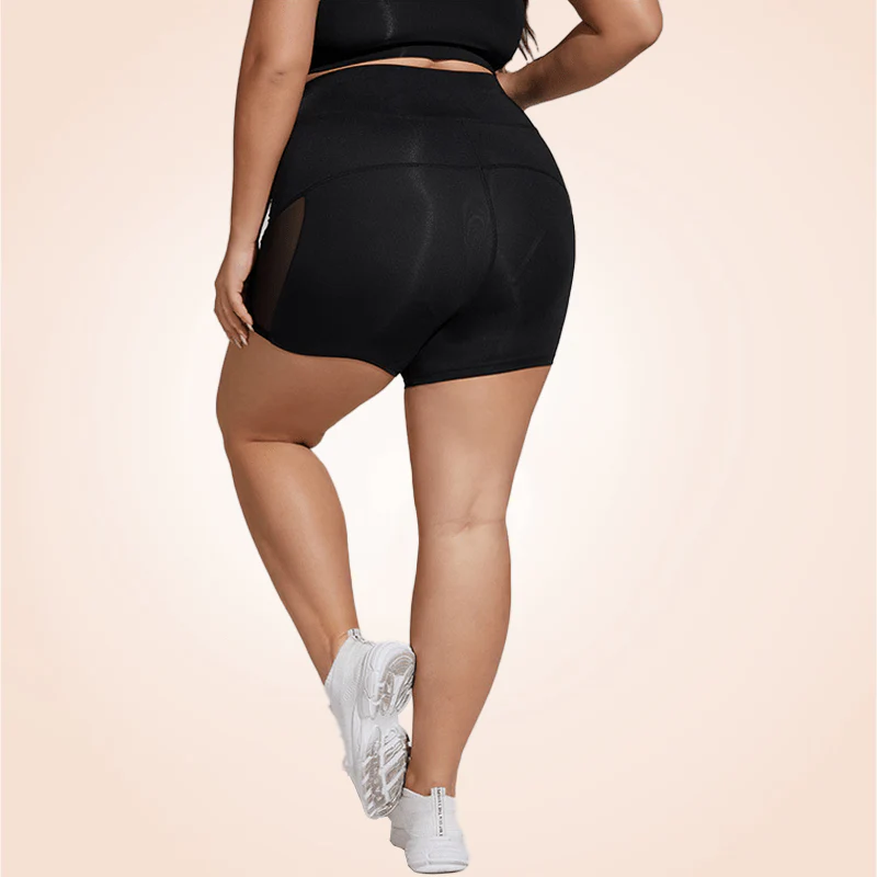 Short De Yoga Grande Taille À Bande Large Et À Mailles Contrastées Pour Les Sports – Image 4