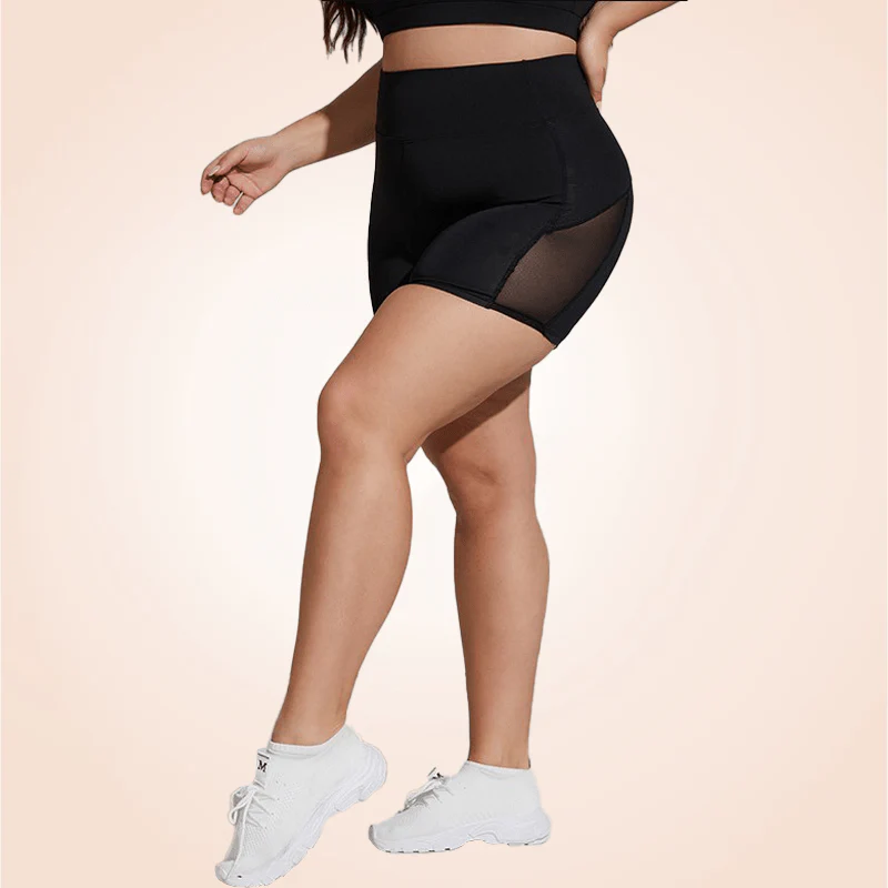 Short De Yoga Grande Taille À Bande Large Et À Mailles Contrastées Pour Les Sports – Image 2
