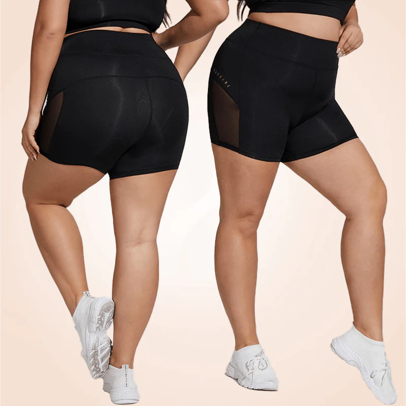 Short De Yoga Grande Taille À Bande Large Et À Mailles Contrastées Pour Les Sports – Image 7