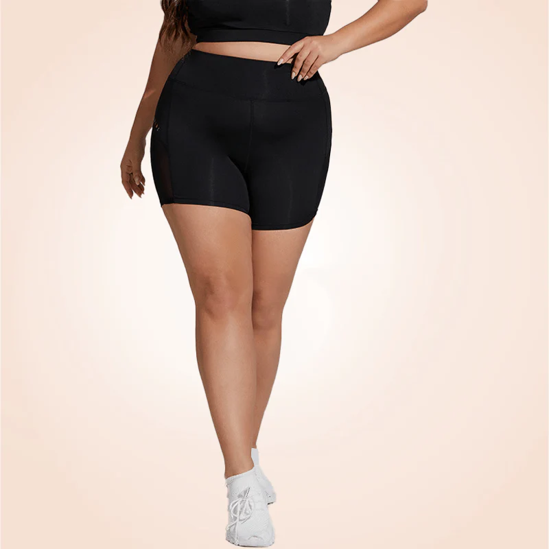 Short De Yoga Grande Taille À Bande Large Et À Mailles Contrastées Pour Les Sports – Image 3