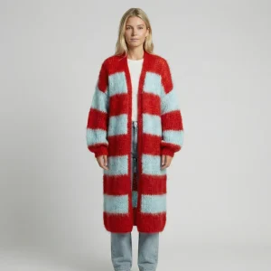 Cardigan long femme à rayures design contemporain