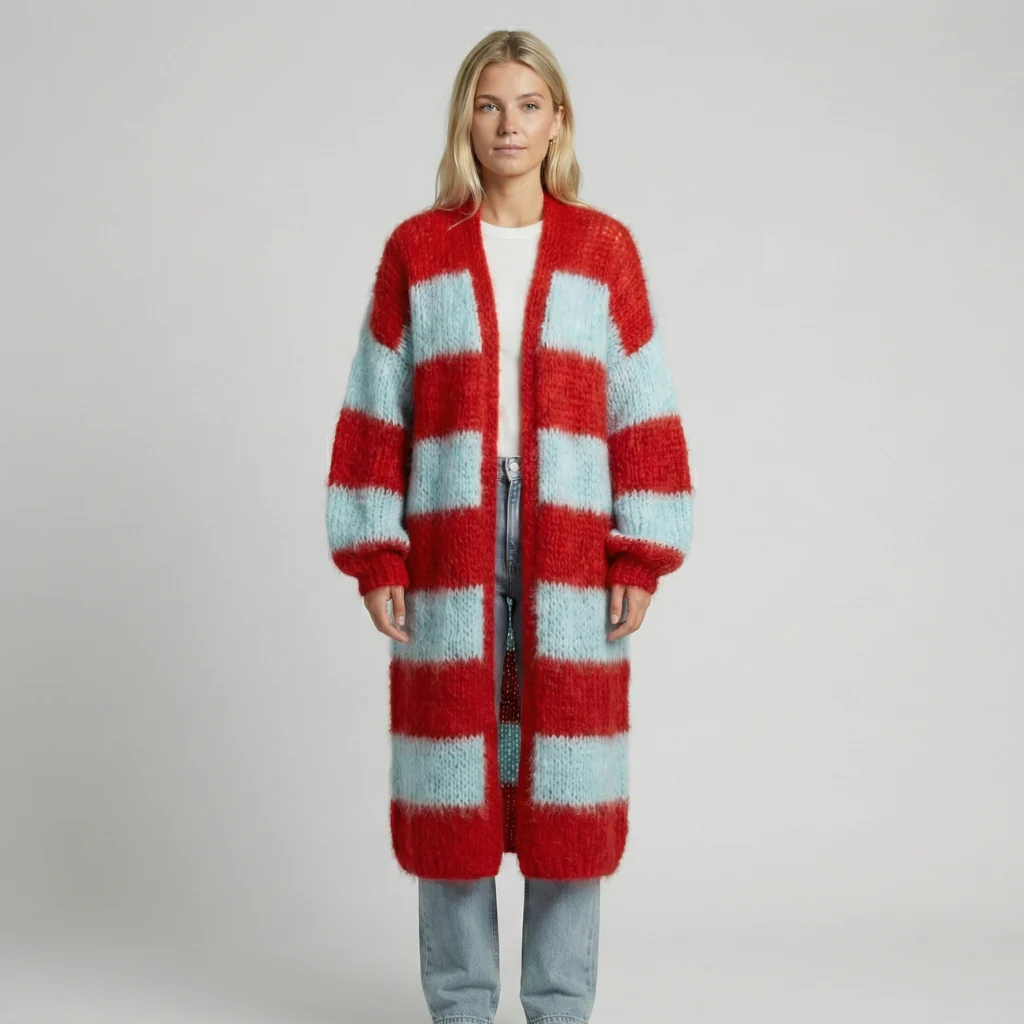 Cardigan long femme à rayures design contemporain