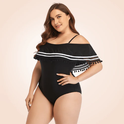 Maillot De Bain 1 Pièce Grande Taille À Volants, À Épaulettes Et À Rayures, Avec Bordure – Image 5