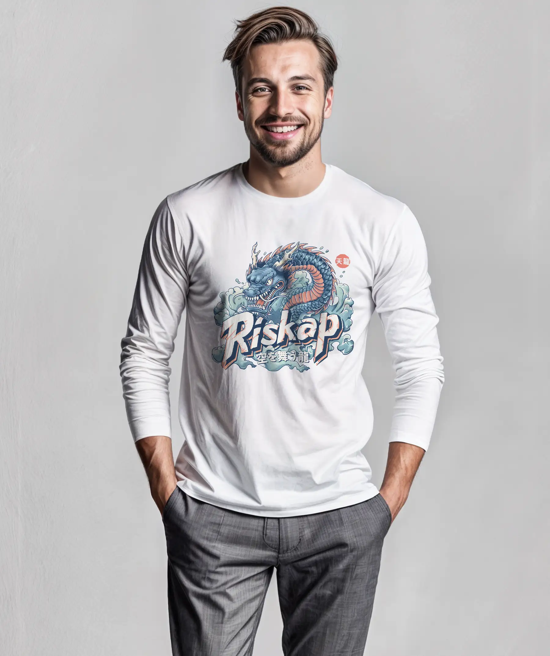 T-shirt Homme Manches Longues – Flying Dragon – Qualité Premium Bio – Image 2