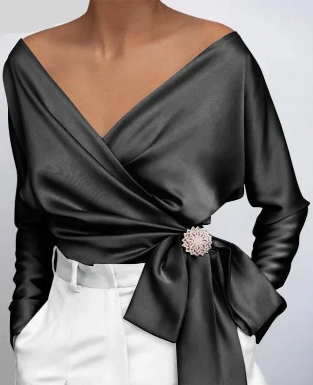 Top femme portefeuille avec nœud et broche élégante – Image 6