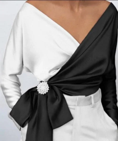 Top femme portefeuille avec nœud et broche élégante – Image 8