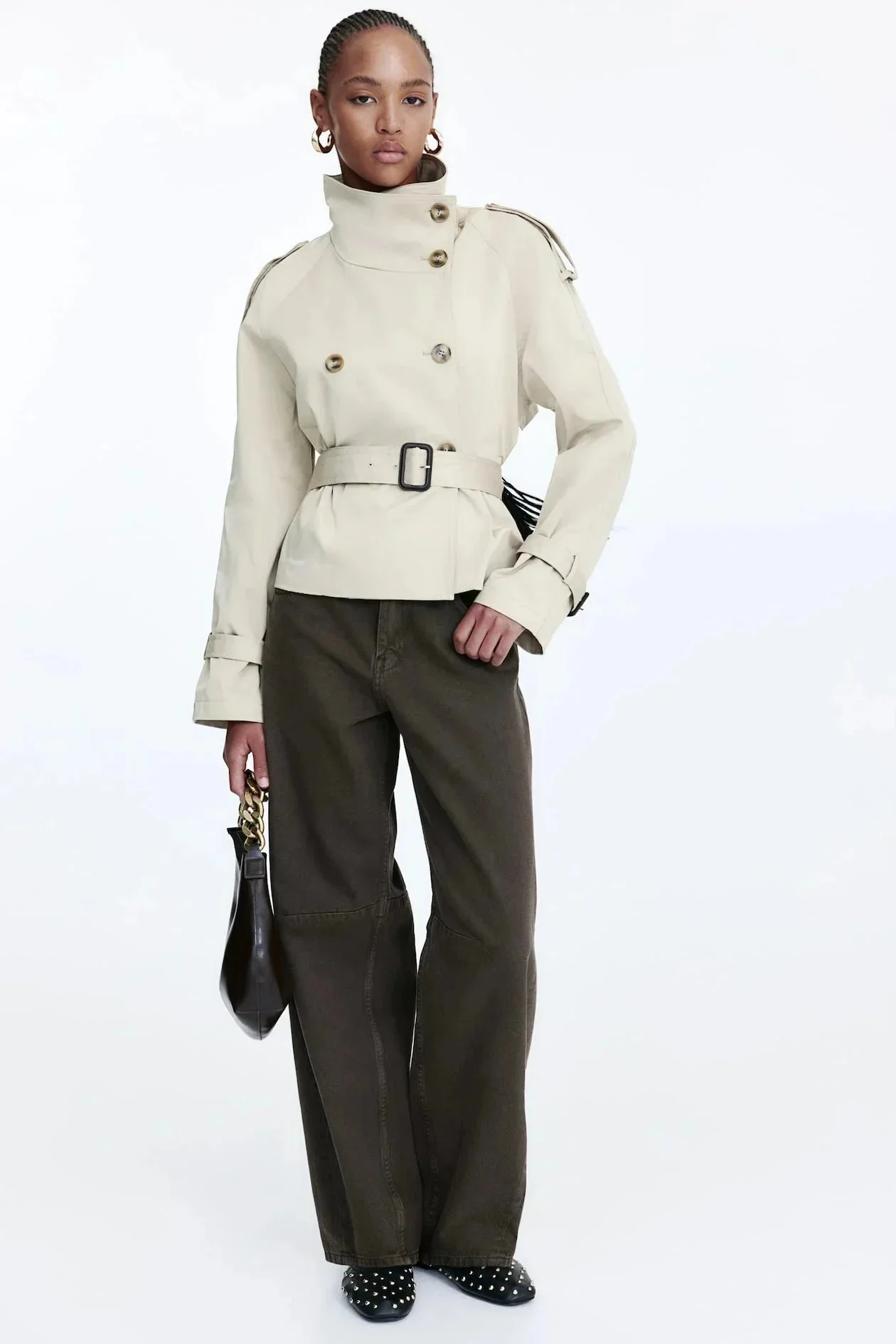Trench-coat femme col montant ceinture nouée – Image 4