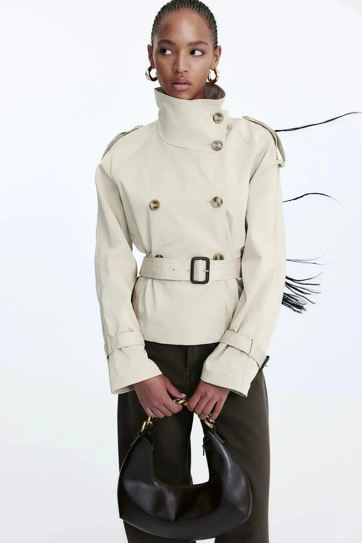 Trench-coat femme col montant ceinture nouée – Image 2