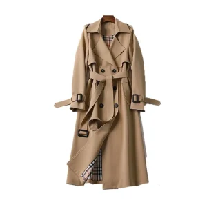 Trench-coat long femme ceinturé à revers