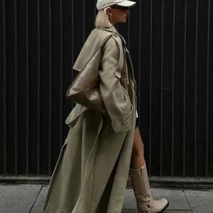 Trench coat long oversized femme à larges revers