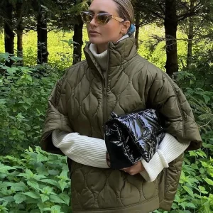 Veste ample matelassée femme couleur vert olive