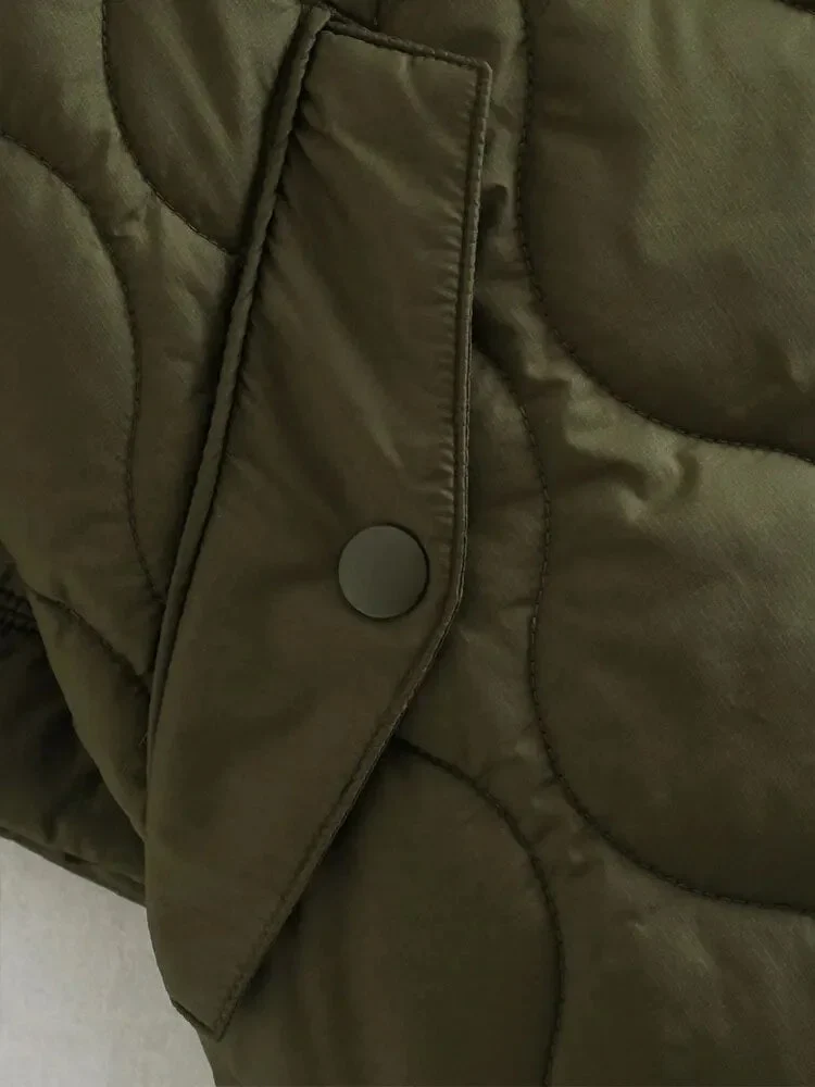 Veste ample matelassée femme couleur vert olive – Image 5