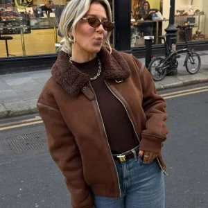 Veste aviateur marron femme avec col en fausse fourrure