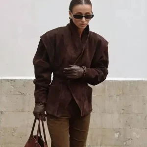 Veste blazer femme en faux daim chic